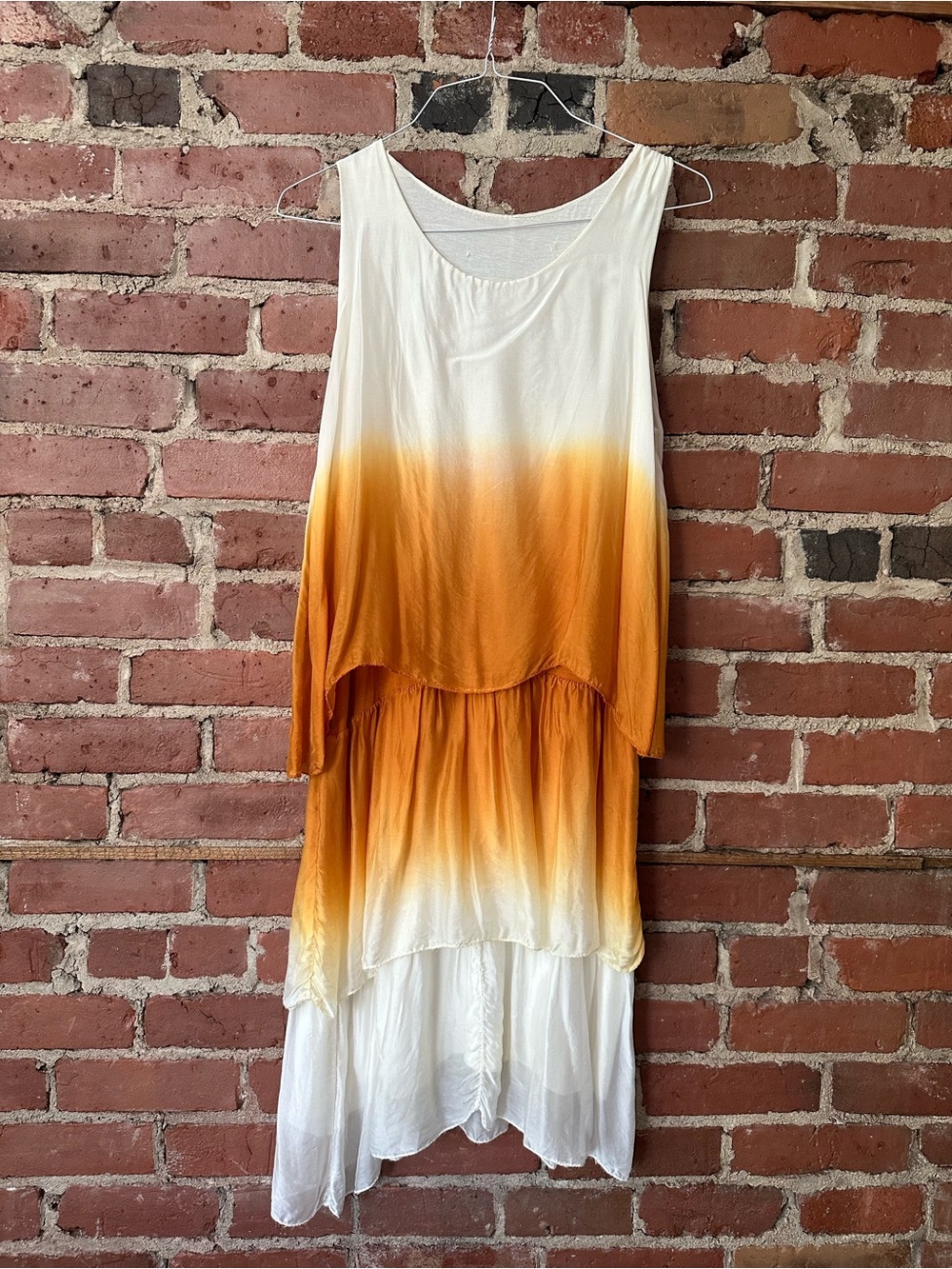 Silk Blend Ombre Tiered  Sleeveless Boho Lagenlook Midi Dress